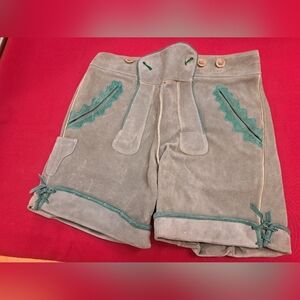 Vintage 1970's Gray Green Suede Authentic Men's Lederhosen Short